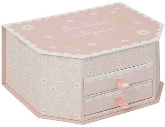 Lana Sieradendoosje - Jewellery Box met Spiegel en Lades - Kinder Sieraden Opbergdoos - Juwelenkistje met 2 Lades - Make-up & Sieraden Organizer - 21.5 x 16.5 x 10 cm - Roze