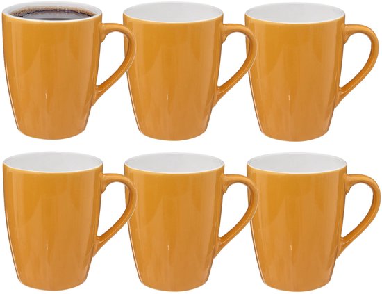5Five Koffiemokken Colorama - 12x stuks - Keramiek - geel - 380 ml - 9 x 11 cm