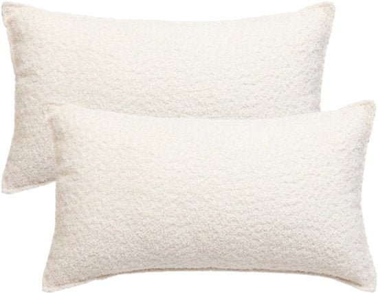 Bankkussen - Sierkussen - Decoratief Kussen - Set van 2 - Lendekussen Woonkamer - Rechthoekig - Polyester - 30x50 cm - Ivory