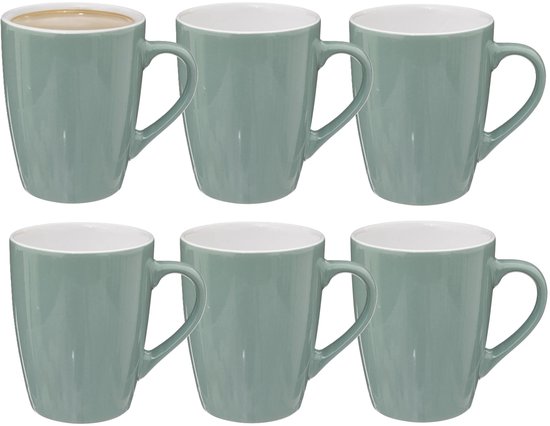 5Five Koffiemokken Colorama - 12x stuks - Keramiek - mintgroen - 380 ml - 9 x 11 cm