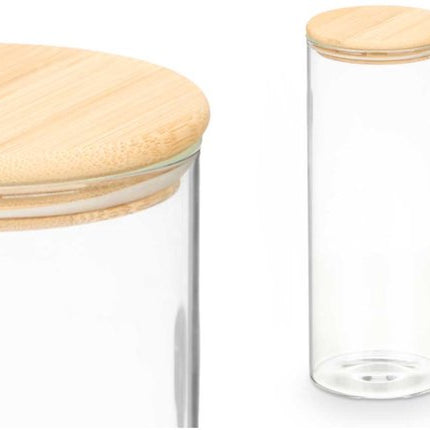 Bewaarpot - Glazen Voorraadpot - Borosilicaat Glas Bewaarpot met Bamboe Deksel - Keuken Voorraadbus - Transparante Voorraadpot Groot - Pasta Rijst Muesli - 1.8L - 10 x 10 x 25 cm - Transparant & Bamboe