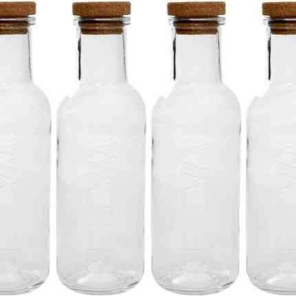 HOMLA Maeve glazen waterkaraf met kurken stopper - set van 4 - 1 liter per karaf