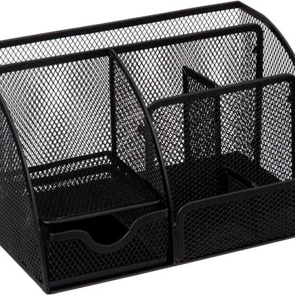 Bureau organizer/pennenbak - sorteer rekje - draadmetaal - zwart - L22 x B13 x H14 cm - kantoor/bureau artikelen