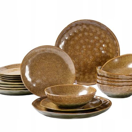 MPLCo GREEN BROWN SHADES INSTA servies 18-delig voor 6 personen