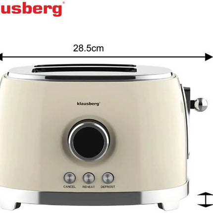Klausberg - Elektrische Waterkoker & Broodrooster Set - 1.7L Waterkoker met LED Display & Temperatuurregeling 40-100°C - Retro 2-Sleuven Broodrooster 850W - 6 Bruiningsstanden - Ontdooien & Opwarmen - Beige