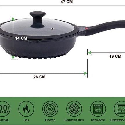 Hakal 3-in-1 wokpan set van 2 met glazen deksel, Ø28 cm, inductie, rood en grijs