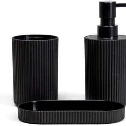 Homla - Leon Badkameraccessoiresset - Badkamer Set Modern Design - Badkamer Set - Badkamer Accessoires - Zeepdispenser, Zeepbakje en Tandenborstelhouder - Kunststof - 27 x 8 x 8 cm - Zwart