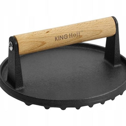 Kinghoff Gietijzeren Hamburgerpers Ø18 cm – Vleesprasser met Houten Handvat – Model KH-1759