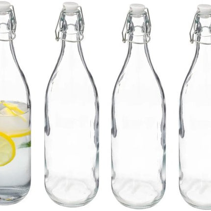 5Five Beugelfles/weckfles - 4x - glas - transparant - luchtdicht - 1 liter - waterfles - limonade