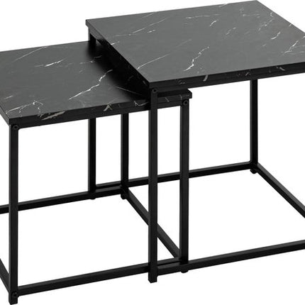 Atmosphera Bijzettafels met marmereffect - 38xH40cm - Set van 2 stuks - Zwart