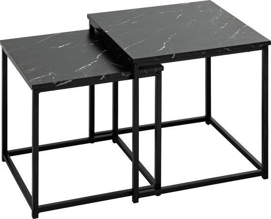 Atmosphera Bijzettafels met marmereffect - 38xH40cm - Set van 2 stuks - Zwart