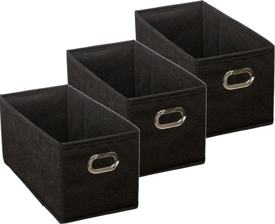 5Five Opbergmand/kastmand - Set van 3x stuks - zwart - linnen - 7 liter - 31 x 15 x 15 cm - Opbergbox - Vakkenkast manden