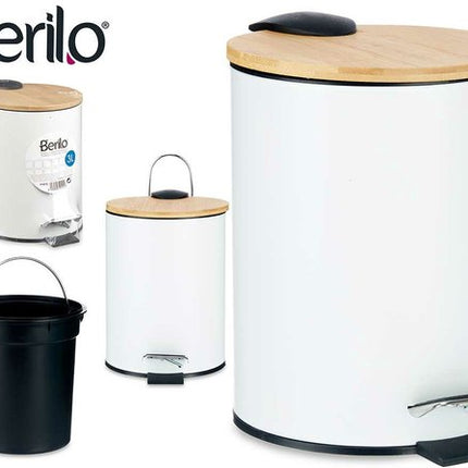 Berilo pedaalemmer 3 liter wit met bamboe deksel en uitneembare binnenbak