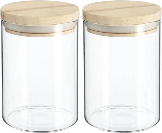 Secret de Gourmet Voorraadbus - 2x stuks - voorraadpot - 600 ml - glas - met houten deksel - voedsel - keuken