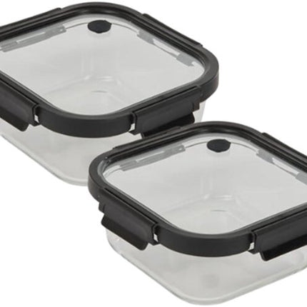 Vershoudbakjes - Set van 2 - Bewaarbakjes met Deksel - Magnetronbestendige Lunchbox - Voedselcontainer - Vierkante - 1.1 Liter - Borosilicaat Glas - 19.3 x 19.3 x 8.1 cm - Transparante en Zwart Deksel
