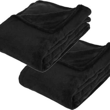 Atmosphera Plaid deken - 2x - zwart - polyester - 130 x 180 cm - Bankdeken - Fleece plaid