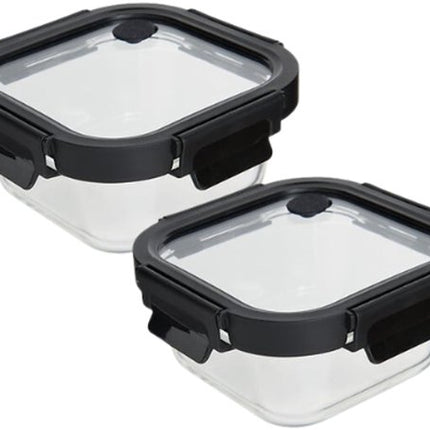 Vershoudbakjes - Set van 2 - Bewaarbakjes met Deksel - Magnetronbestendige Lunchbox - Voedselcontainer - Vierkante - 500ml - Borosilicaat Glas - 15.2 x 15.2 x 6.9 cm - Transparante en Zwart Deksel