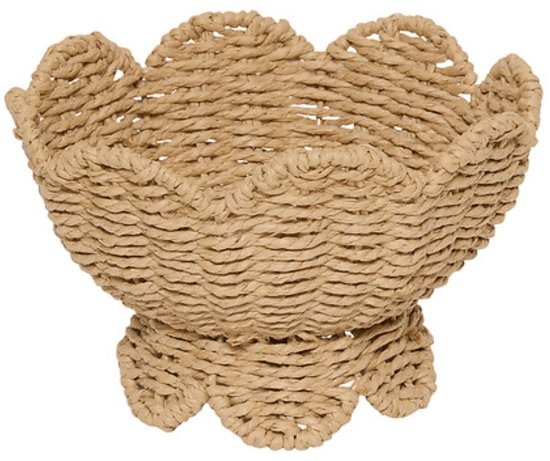 Decoratieve Schaal - Woonschaal - Sierplateau - Decoratieve Schaal met Festoenrand - Papieren Opbergschaal - Landelijke Decoratieschaal - Binnengebruik - Ø23.5 x 14 cm - Beige