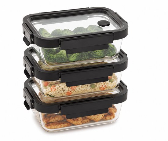 Vershoudbakjes Glas Set van 4 - Meal Prep Bakjes - Glazen Lunchbox met Deksel - 2x 0.5L & 2x 1.3L