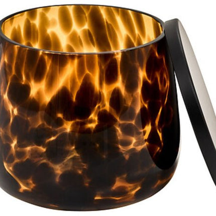 Wattenschijfjeshouder Dotty - Ø 10,3 cm Glas - Bruin Met Deksel - Wattenhouder - Opbergpotje glas inclusief deksel - Panterprint - Luipaardprint -