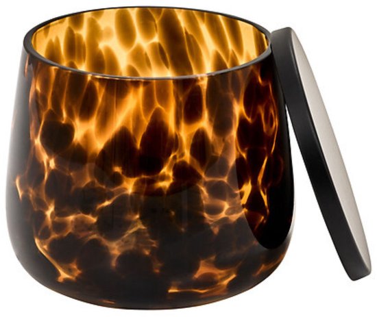 Wattenschijfjeshouder Dotty - Ø 10,3 cm Glas - Bruin Met Deksel - Wattenhouder - Opbergpotje glas inclusief deksel - Panterprint - Luipaardprint -