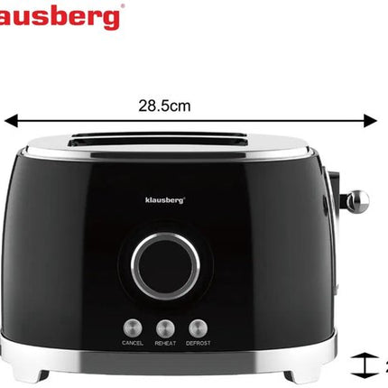 Klausberg - Broodrooster - Keuken Toaster - Toaster met LED Display en 6 Standen - Brede Sleuven Broodrooster - 2 Sneden - Retro Design - Ontdooifunctie & Opwarmfunctie - 850W - ca. 28.5 x 18.5 x 20 cm - Zwart