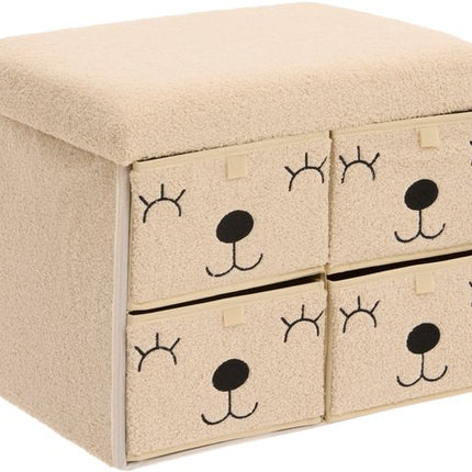 Atmosphera Kids Ezzio Opbergpoef met 4 lades - 39x38x50cm - Opvouwbaar - Beige