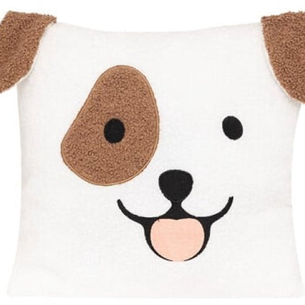 Bouclé sierkussens kinderkamer met hondenprint, set van 2, 40x40 cm, bruin en wit