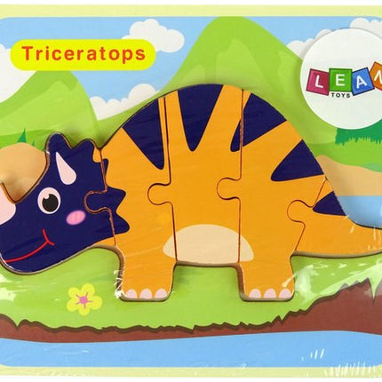 Lean Toys Houten Puzzel – Dinosaurussen Triceratops & Ankylosaurus – Oranje