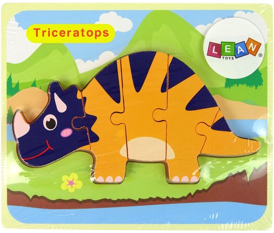 Lean Toys Houten Puzzel – Dinosaurussen Triceratops & Ankylosaurus – Oranje