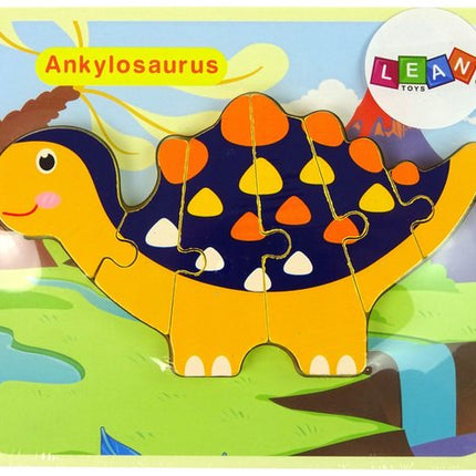 Lean Toys Houten Puzzel – Dinosaurussen Triceratops & Ankylosaurus – Oranje
