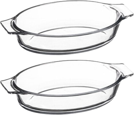 Ovenschaal - Mini Ovale Ovenschalen - Bakvorm - Set van 2 - Borosilicaat Glazen - Ovaal - 0.4L - 20x11 cm - Transparant
