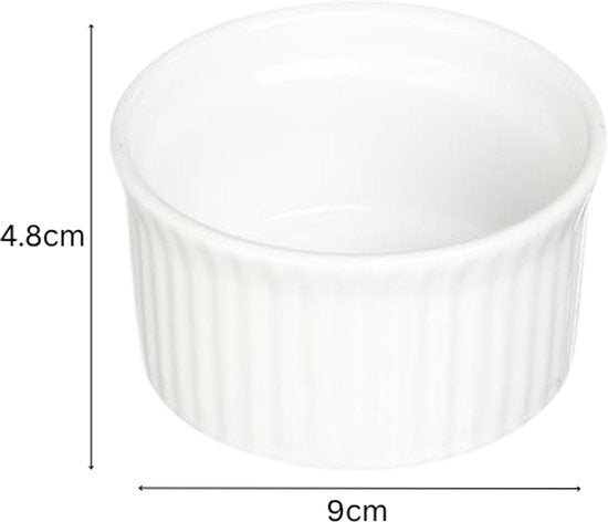 Ramequin Set - Keramische Ovenschaaltjes - Set van 6 - Soufflé Schaaltjes van Steengoed - Crème Brûlée Bakjes - Oven & Magnetron Bestendig - 200ml - Ø9 x 4.8 cm - Wit