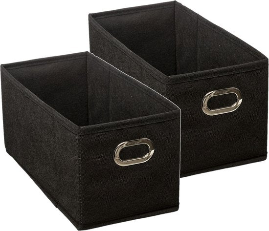 5Five Opbergmand/kastmand - Set van 2x stuks - zwart - linnen - 7 liter - 31 x 15 x 15 cm - Opbergbox - Vakkenkast manden