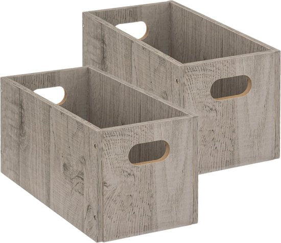5five Opbergmand/kastmand van hout - Set van 2x stuks - grijs - 7 Liter - 31 x 15 x 15 cm - Opbergboxen - Vakkenkast manden
