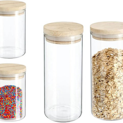 Secret de Gourmet - Keuken voorraadbussen/potten - glas/hout - set 4x stuks - 600 en 1000 ml