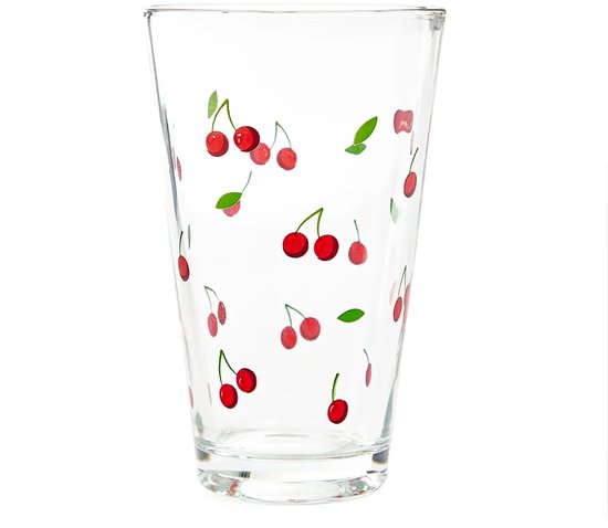 Homla - Drinkglas - Drinkglazen met Kersen Design - Set van 3 - Glazen Waterglazen - Voor Sap, Limonade, Cocktails & Frisdrank - 300 ml - Ø8 x 12 cm - Transparant