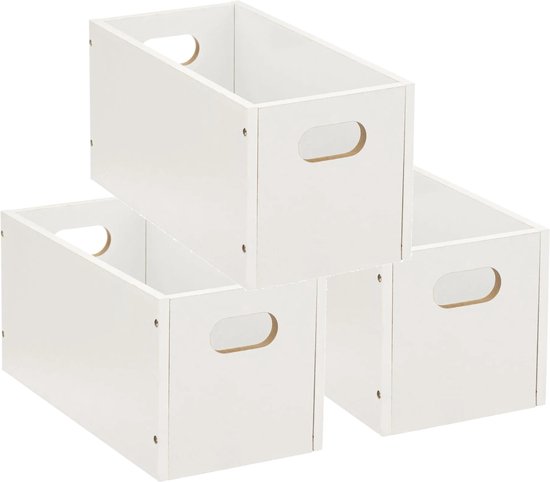 5five houten opbergmand wit, set van 3 stuks, 7 liter, 31 x 15 x 15 cm
