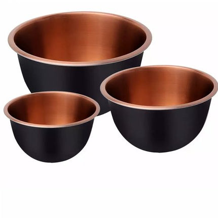 Klausberg KB7394 Roestvrijstalen Kommenset - 3-delige Set (1,6L, 3L & 5L) - Zwart Satin Met Koperen Binnenkant