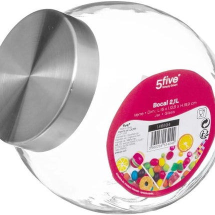 5Five Voorraadpot met RVS deksel - 3x - 1,5L - glas - snoeppot - voedsel bewaren - luchtdichte sluiting