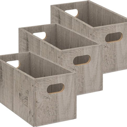 5five Opbergmand/kastmand van hout - Set van 3x stuks - grijs - 7 Liter - 31 x 15 x 15 cm - Opbergboxen - Vakkenkast manden