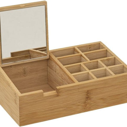 Make-up organizer 11 vakken met spiegel 24,5 x 8 cm van bamboe - Nagellak houder - Make-up houder - Organizers