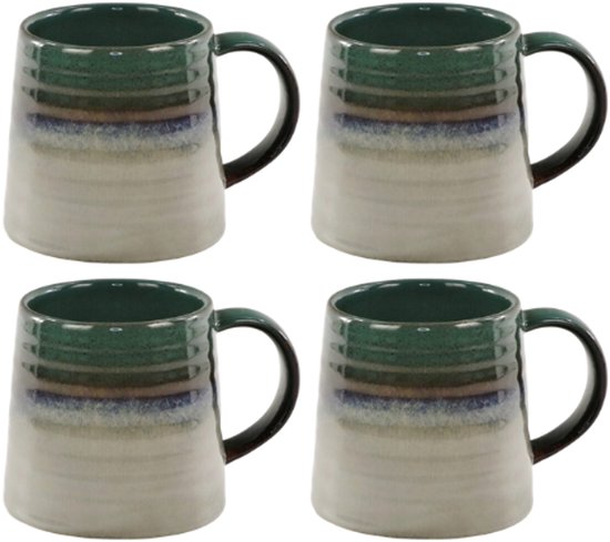 MPLCo - Ombres Mok - Koffiemok - Set van 4 - Theemok - Unieke Beker - Moderne Koffiebeker Servies - Vaatwasser & Magnetron Bestendig - 400ml - Ø10 x 10 cm - Groen-grijs