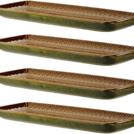 MPLCo - Ombre Insta Serveerschaal - Ovenschaal - Set van 4 - Bakvorm - Ovenbestendige Gratin Schotel - Vaatwasser & Magnetron Bestendig - Keramiek - Rechthoek - 25 x 10 x 2 cm - Groen/Bruin