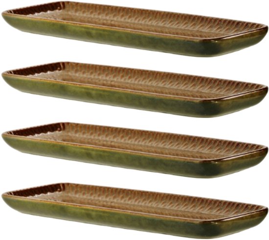 MPLCo - Ombre Insta Serveerschaal - Ovenschaal - Set van 4 - Bakvorm - Ovenbestendige Gratin Schotel - Vaatwasser & Magnetron Bestendig - Keramiek - Rechthoek - 25 x 10 x 2 cm - Groen/Bruin