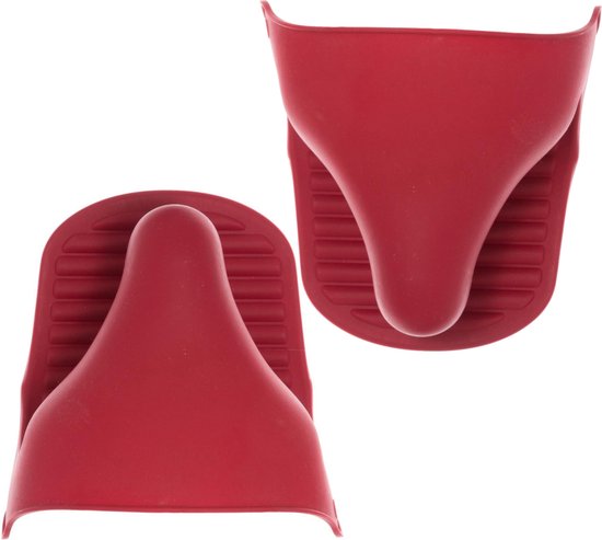 Set van 2x stuks siliconen ovenwant/ovenhandschoen rood 9 x 12,5 cm - Pannenlap - Keukenhandschoen