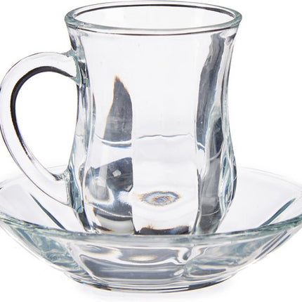 Vivalto Theeglas met Schotel en Oor - 125ml - Set van 4 - Turkse Theeglazen