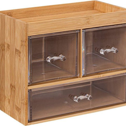 5Five sieraden/make-up organizer - 2x stuks - 3 lades - 24 x 20 cm - rechthoek - bamboe/kunststof