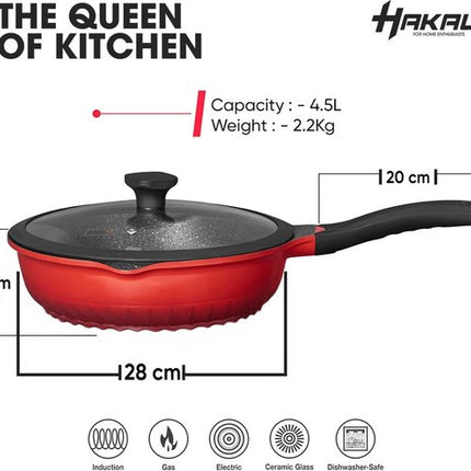 Hakal 3-in-1 wokpan set van 2 met glazen deksel, Ø28 cm, inductie, rood en grijs