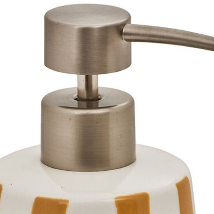 Zeepdispenser Keramiek Tarwe - 17.3 cm – Badkamer & Keuken Accessoire – Geel - Zeeppomp - Hervulbaar - Gele Strepen - Keramisch